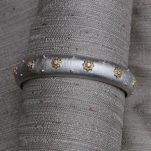 Jewelry Jardin: Satin Silver with Gold and Crystal Flower