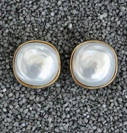 Jewelry FMontague: White Pearl Button w/gold