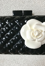 Accessories VCElusives: Black Quilted Clutch with Flower