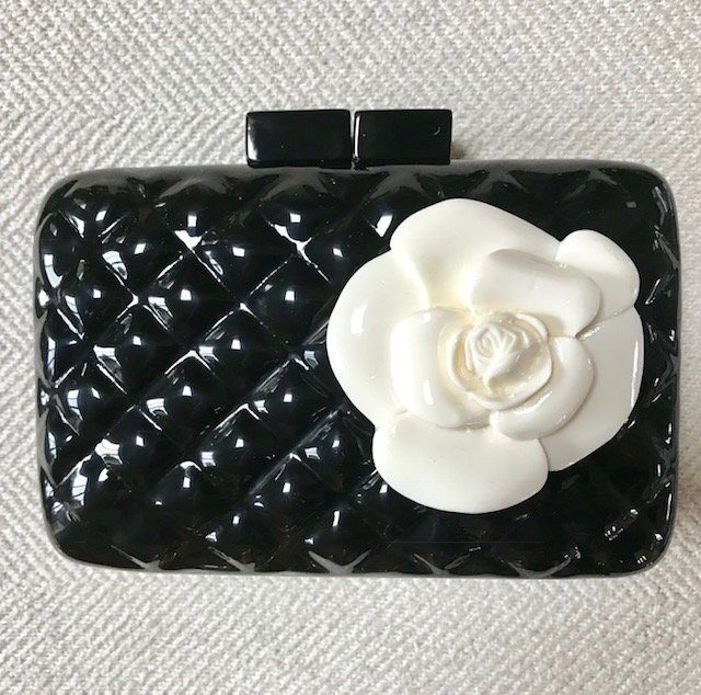 Accessories VCElusives: Black Quilted Clutch with Flower