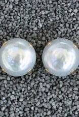 Jewelry FMontague: White Pearl Button w/Gold