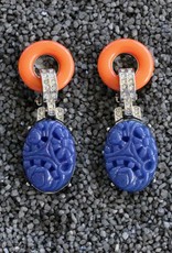 Jewelry KJLane: Carved Blue Jade Art Deco Clip On