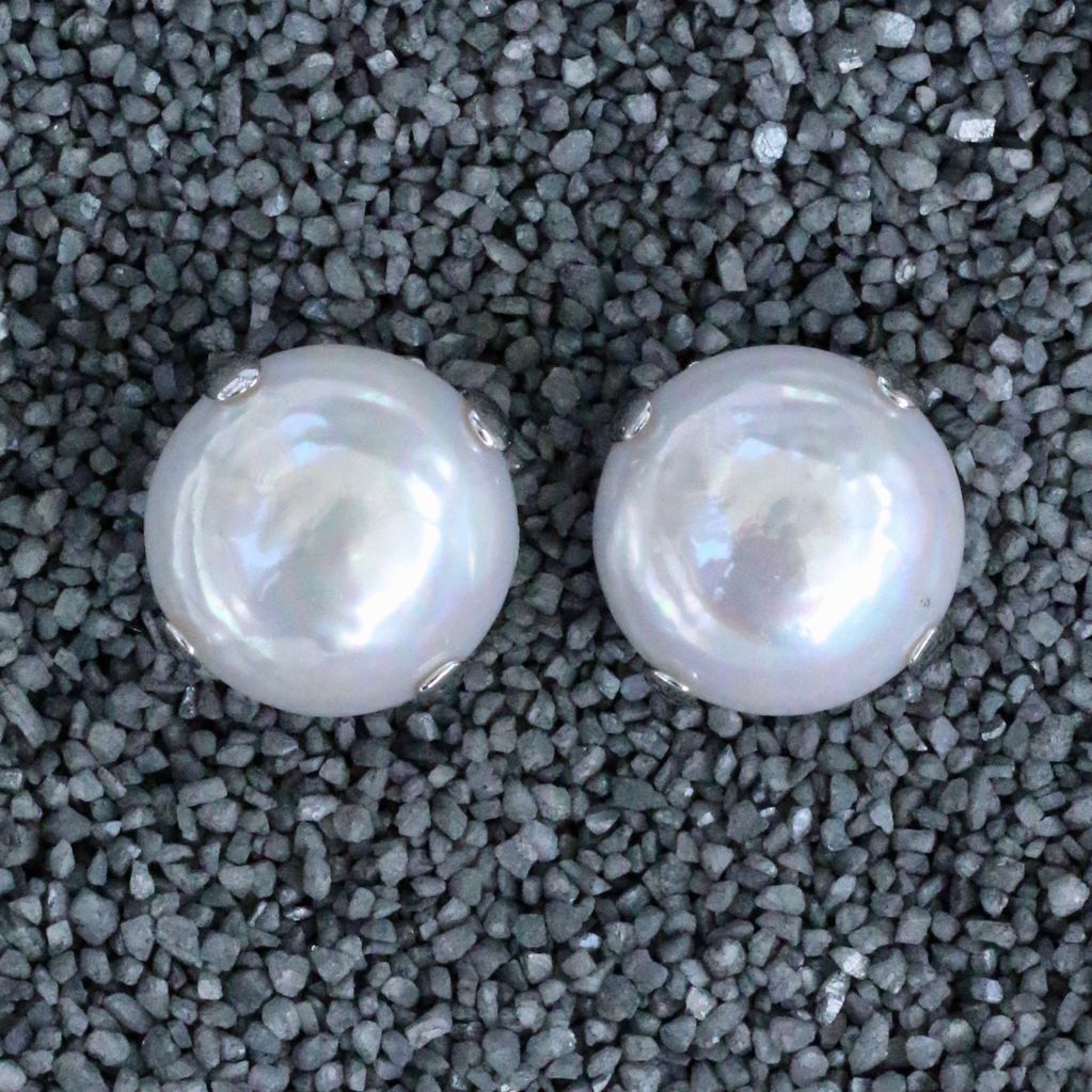 Jewelry FMontague: White Pearl Button w/Silver