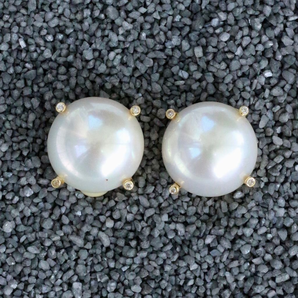 Jewelry FMontague: White Pearl Button w/gold