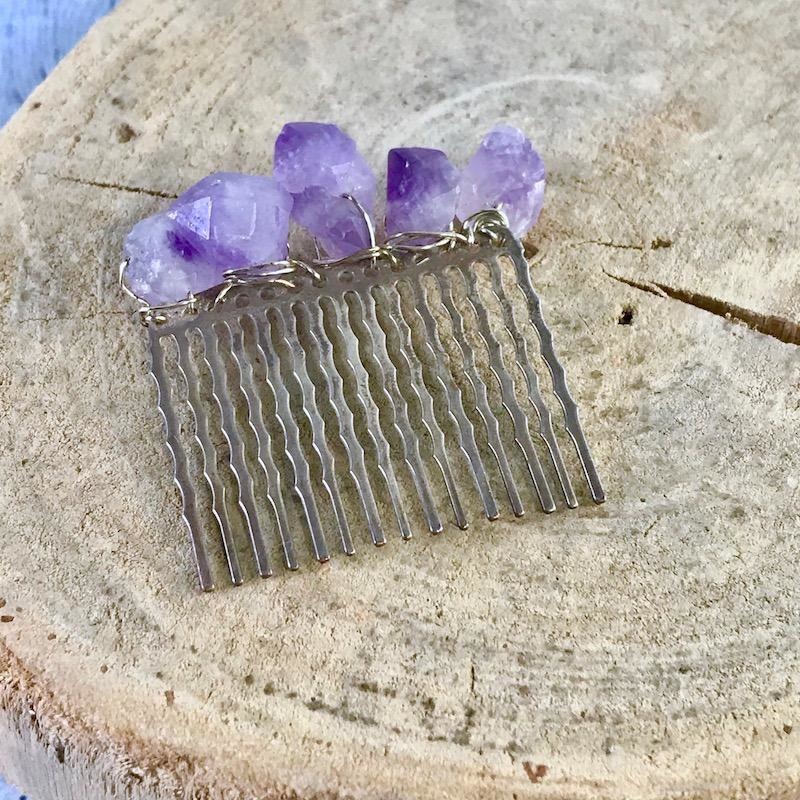 Hair Comb Wrapped With Amethyst Chunks Silver In The City