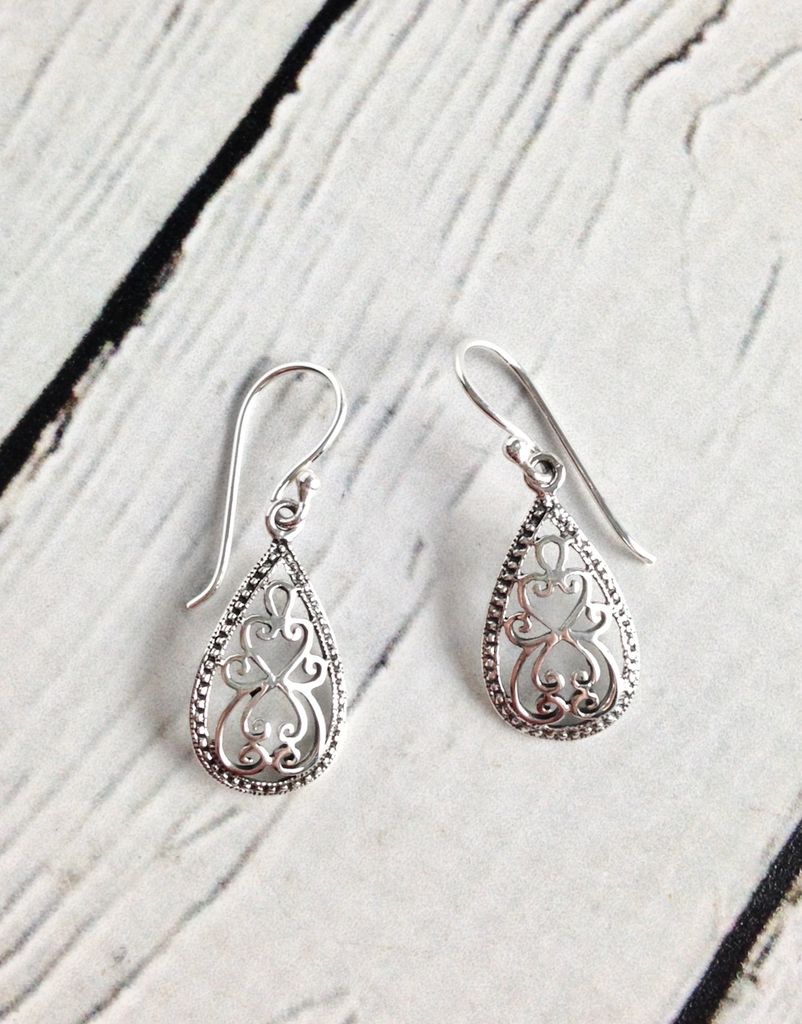 sterling silver scroll teardrop
