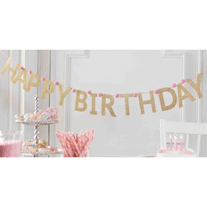 Happy Birthday Gold Glitter Banner Theblingboxonline Com