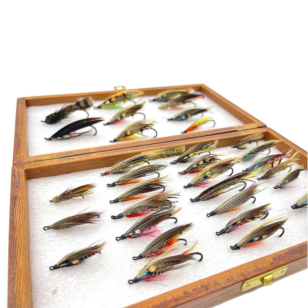 Tara Design Vintage Wooden Fly Box with 33 Atlantic Salmon Flies