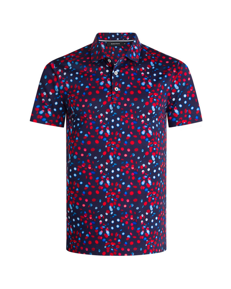 Bugatchi Short Sleeve Polo Shirt Marine Blue Geometric Mercerized Cotton $129