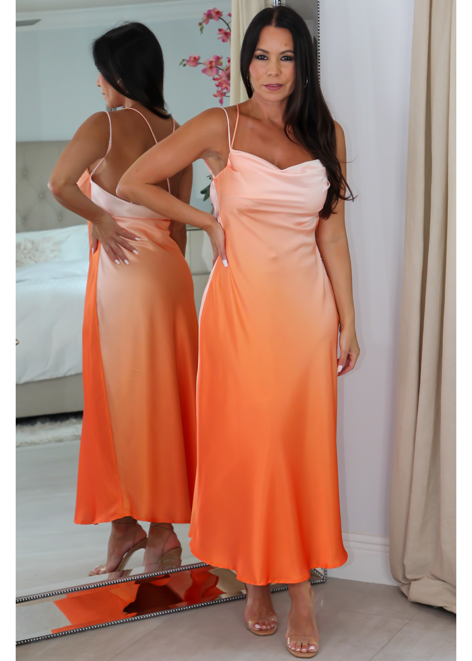 One and Only 63984 Ombre Midriff and Low Back Midi Dress
