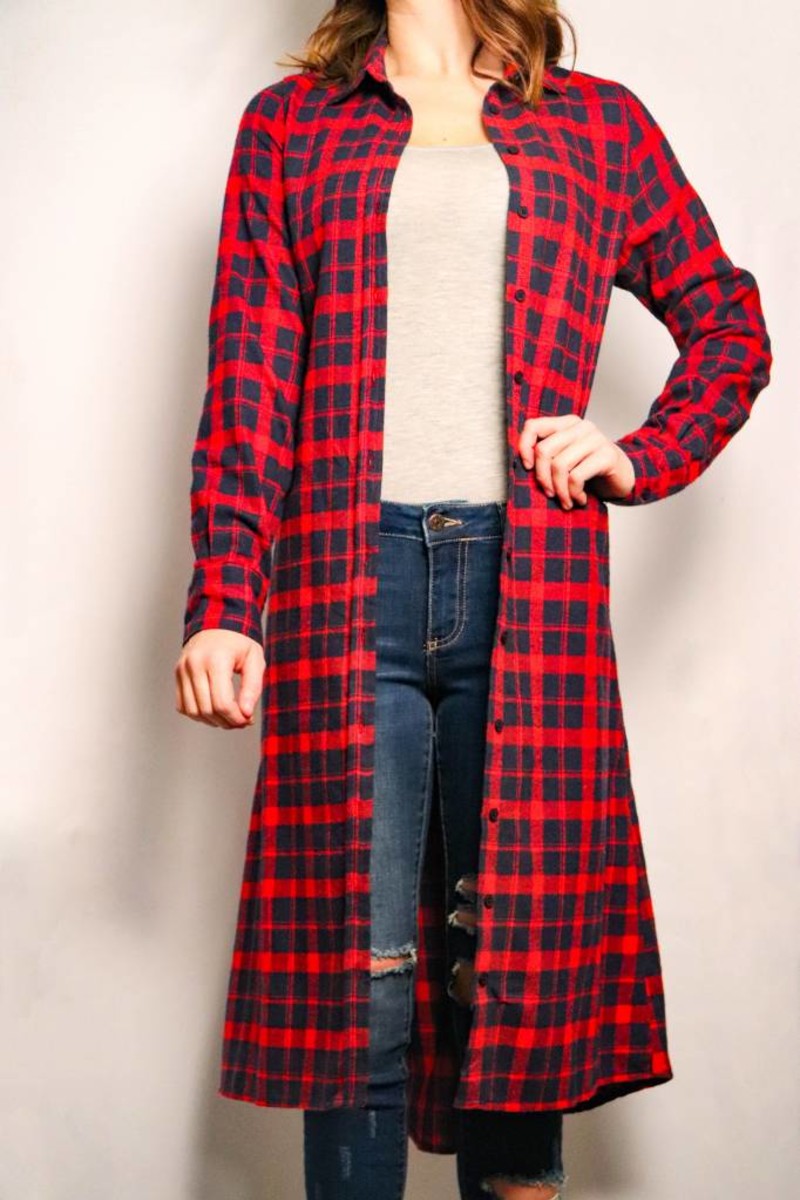 Flannel button down duster w/Pockets Mood Women's Boutique