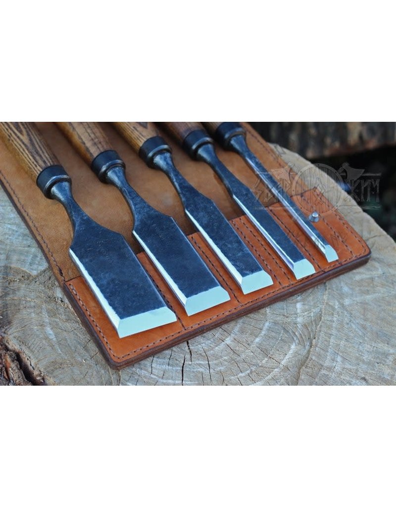 JS-Ukraine Chisels with Beveled edges in the leather bag (set of 5)