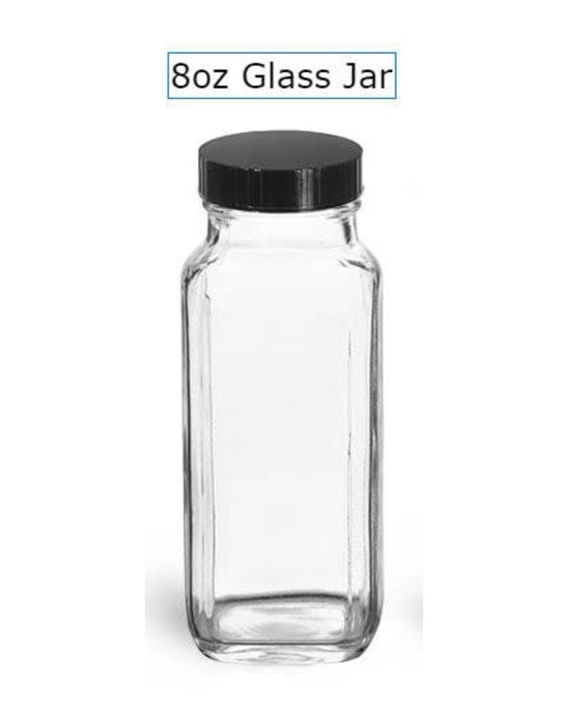 Just Sculpt Clear Glass French Square Bottles w/ Black Caps 8oz