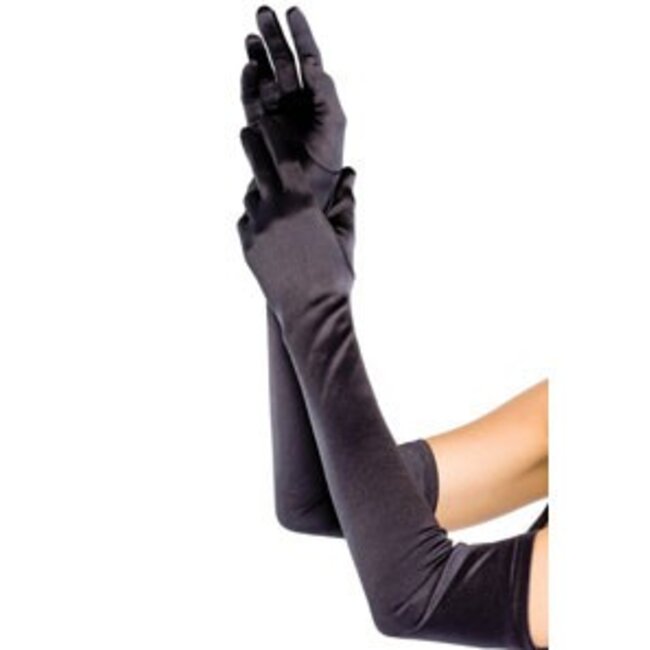 Extra Long Satin Gloves 16B, Black