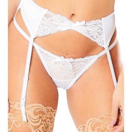 Raquel Satin Garter Belt with Lace Front 3129, White
