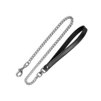 30 inch Chain Leash with Leather Loop, Black