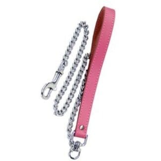 30 inch Chain Leash with Leather Loop, Pink