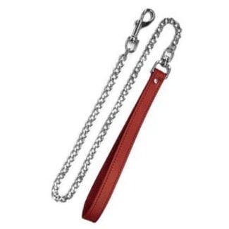 30 inch Chain Leash with Leather Loop, Red