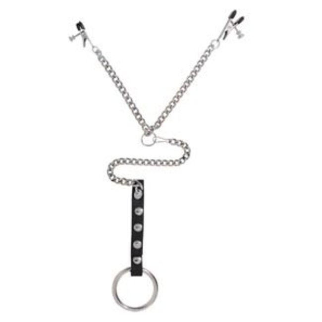 Nipple Clamps SPY-R1 Y-style Adjustable Broad-Tip with Cock Ring