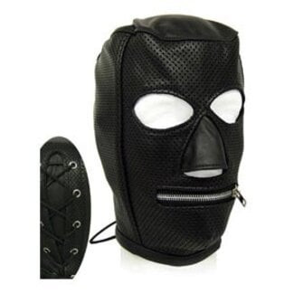 Perforated Leather Hood with Zipper Mouth