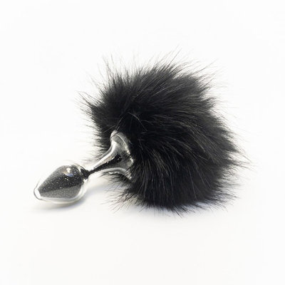 Sparkle Faux Fur Bunny Tail, Black