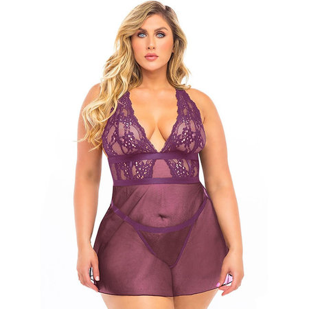 Joell Floral Lace Babydoll 75-11214, Potent Purple