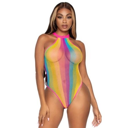 Rainbow Striped Halter Bodysuit w Snap Crotch 81556