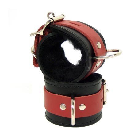 Fleece-Lined Cuffs, Locking Buckle, Black/Red