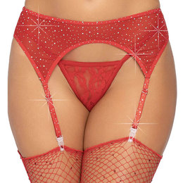 Rhinestone Garter Belt 8886, Red