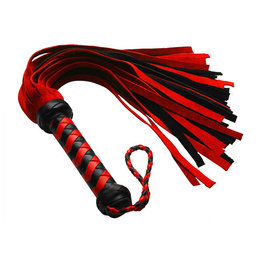 Suede and Fluff Mini Flogger, Black/Red - The Tool Shed: An Erotic Boutique