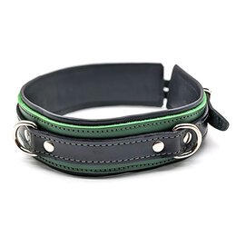 Leather Collar with Locking Buckle, Green/Black
