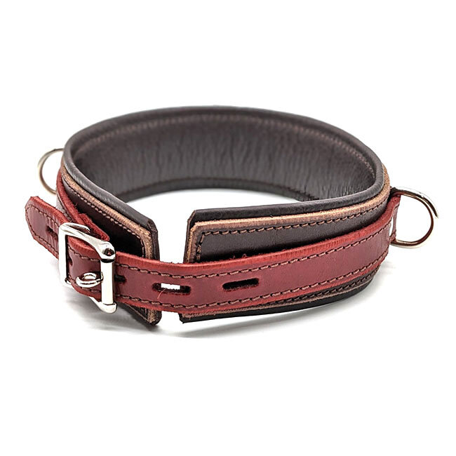 Leather Collar with Locking Buckle, Brown/Burgundy