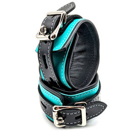 Narrow Leather Cuffs, Locking Buckle, Teal/Black