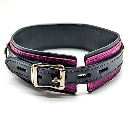 Leather Collar with Locking Buckle, Grape/Black