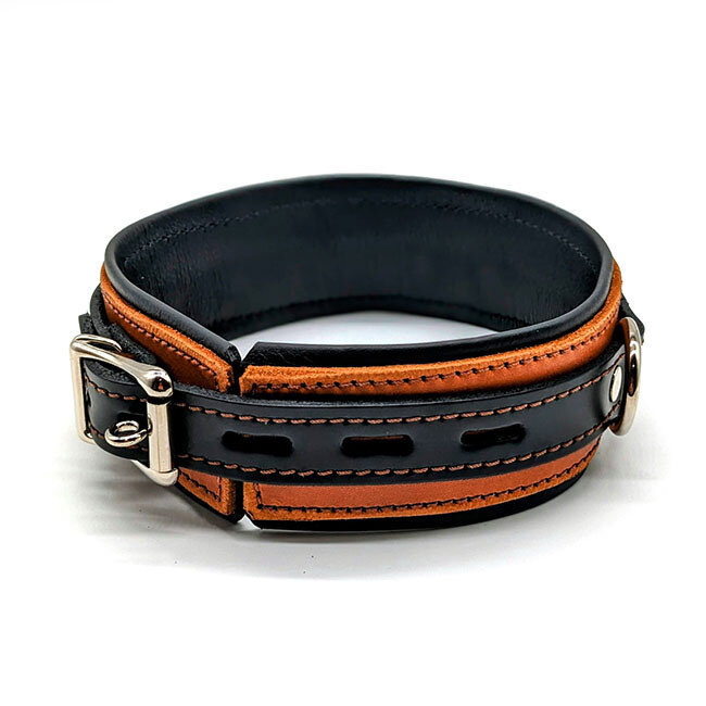 Leather Collar with Locking Buckle, Honey/Black