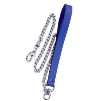 30 inch Chain Leash with Leather Loop, Blue