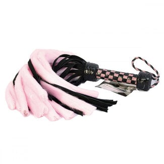 Suede and Fluff Mini Flogger, Black/Pink