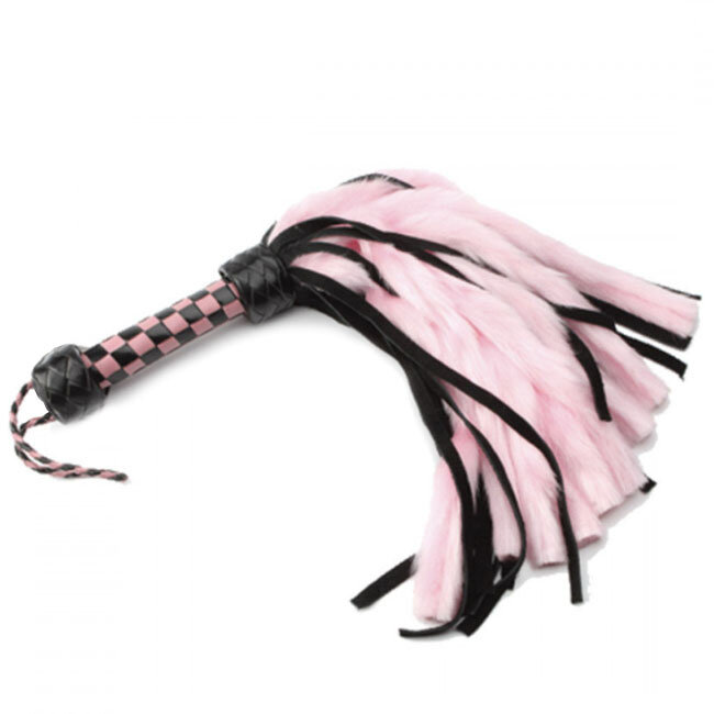 Suede and Fluff Mini Flogger, Black/Pink
