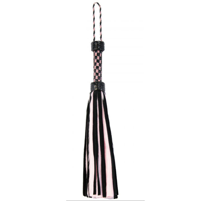 Suede and Fluff Mini Flogger, Black/Pink