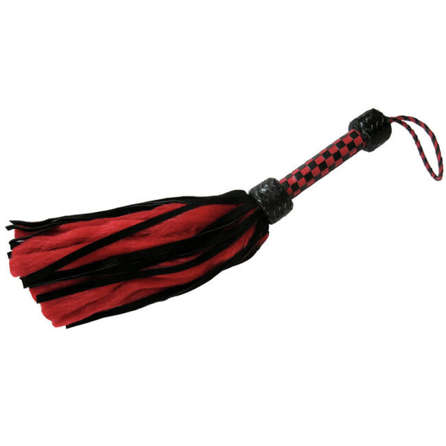 Suede and Fluff Mini Flogger, Black/Red
