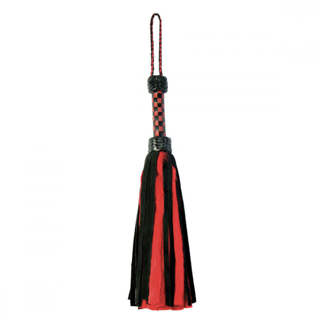 Suede and Fluff Mini Flogger, Black/Red