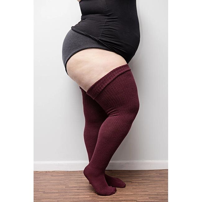 Thunda Thighs Plus Size Thigh High Socks, Maroon
