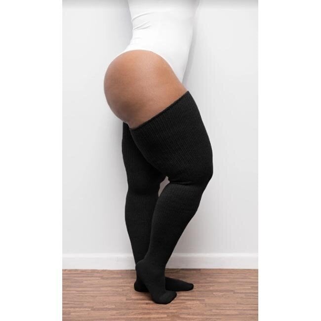Thunda Thighs Plus Size Thigh High Socks, Classic Black