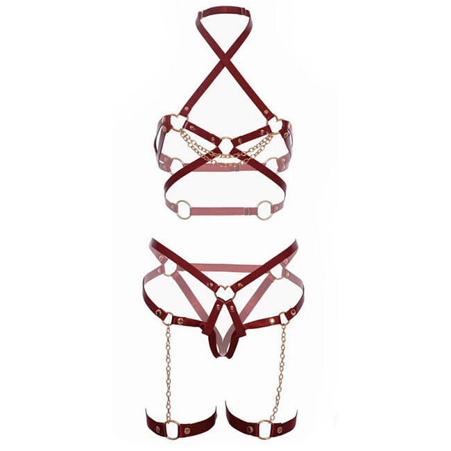 Lose Control Body Harness Set KI4048, Burgundy