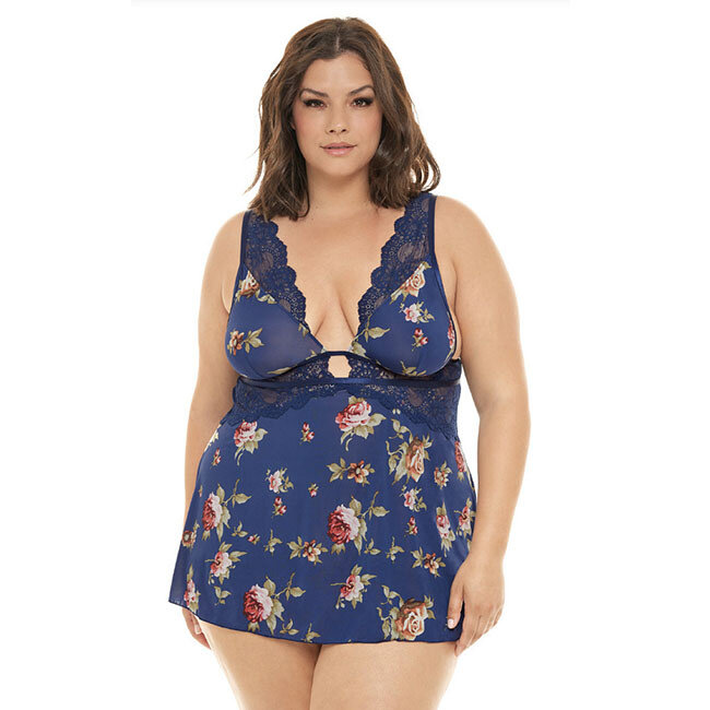 SALE! Naeva Babydoll LL-11787, Estate Blue Scattered Rose, Size 3X/4X