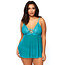 2 Piece Mesh and Lace Empire Waist Babydoll 81561, Turquoise 3X/4X