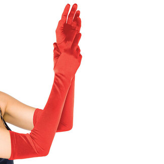 Extra Long Satin Gloves 16B, Red