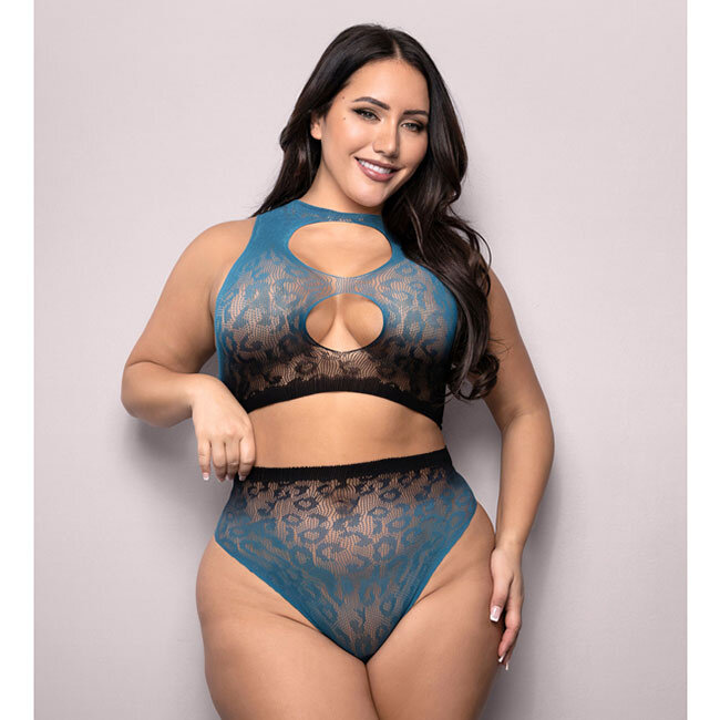 Deep Dive Ombre Top and Panty Set V819, Blue/Black