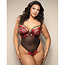 Opulence Floral Embroidered Pearl Teddy 2424, Red and Black
