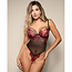 Opulence Floral Embroidered Pearl Teddy 2424, Red and Black